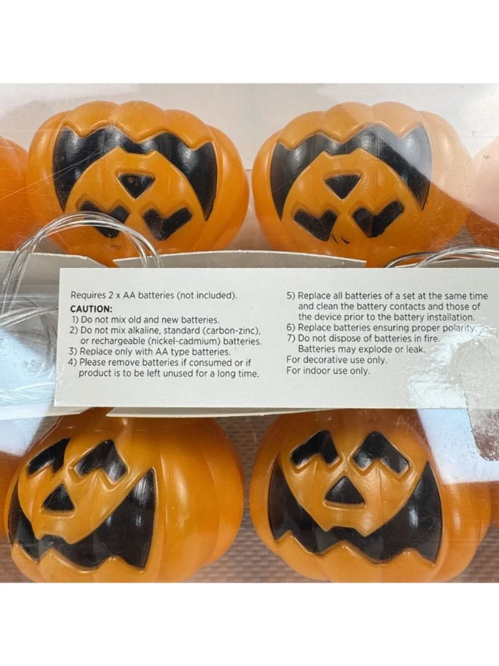 Halloween Pumpkin Garland Light String 10 LED Battery Operated Indoor 6 ft NEW